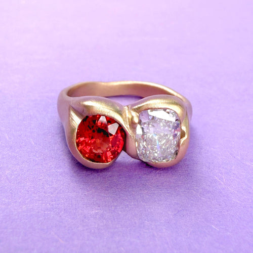 Toi et Moi Ring Red Sapphire & Diamond